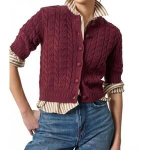 NEW LILLA P short sleeve cardigan sweater in plum